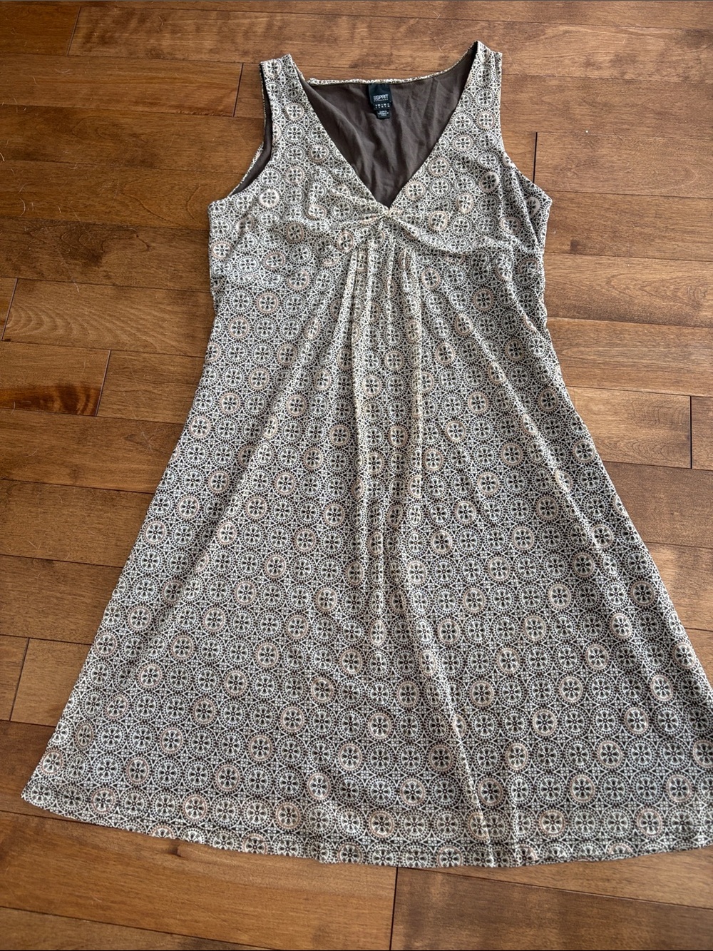 Esprit Brown and Cream V-Neck Patterned Dress